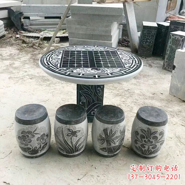 甘肃精美梅兰竹菊形石桌凳，无与伦比的艺术美感