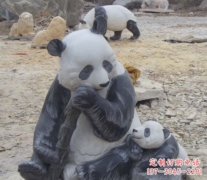 甘肃母子熊猫石雕仿真动物雕塑