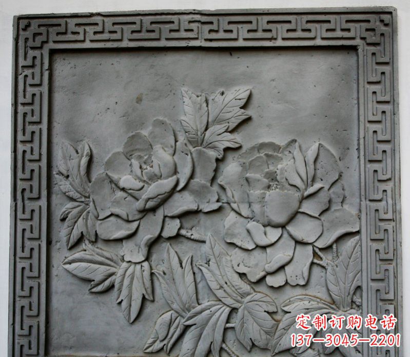 甘肃牡丹青石浮雕雕塑-精美的永久装饰