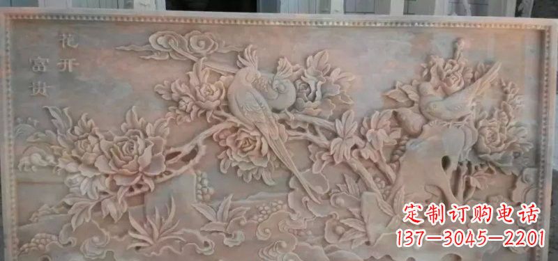 甘肃美轮美奂的牡丹花石浮雕