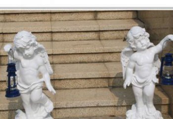 甘肃领雕塑-汉白玉小天使公园西方人物路灯石雕