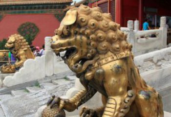 甘肃黄铜狮子故宫狮雕塑，高端定制艺术品