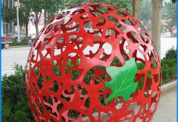 甘肃街边不锈钢镂空球和树叶景观雕塑