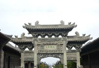 甘肃特色街道三门石雕牌楼雕塑