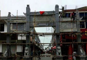 甘肃中领雕塑-精美街道三门石雕牌楼