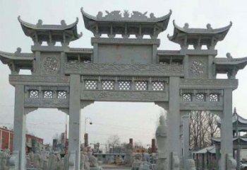 甘肃三门牌坊石雕，精美汉风石雕装饰景区