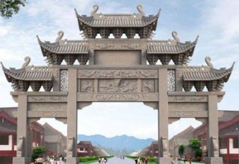 甘肃景区三门石雕牌楼——精美雕塑定制
