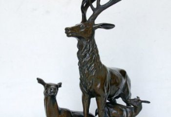 甘肃艺术之美，母子鹿驯鹿铜雕