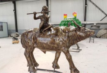 甘肃五大牧童骑牛铜雕塑