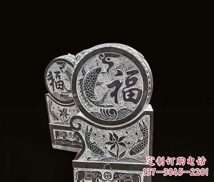 甘肃年年有余雕塑-门墩仿古抱鼓石