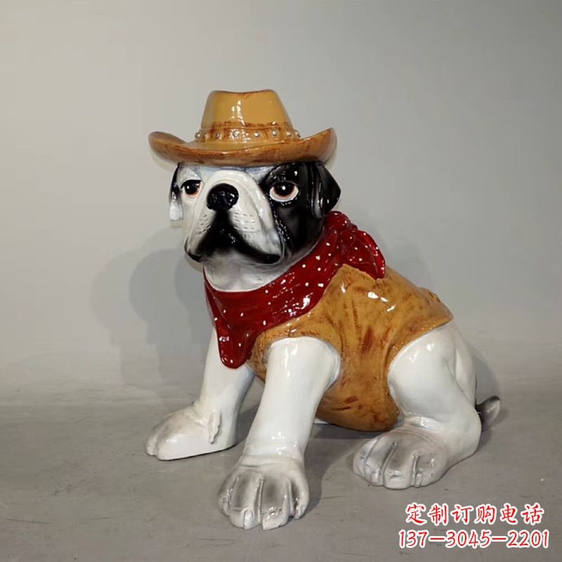 甘肃任性可爱的牛仔造型斗牛犬雕塑