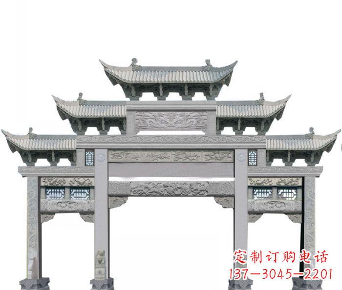 甘肃农村三门牌坊石雕 (6)
