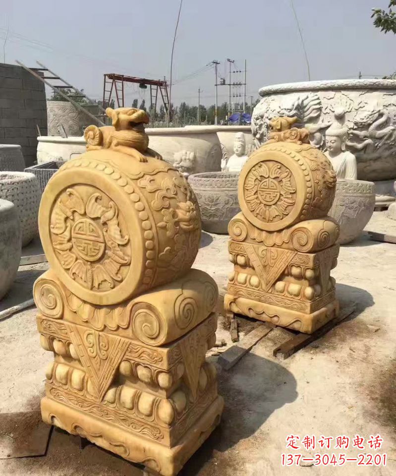 甘肃福瑞貔貅抱鼓石雕塑,传承中国古老文化
