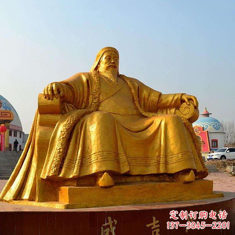 甘肃雕刻古代传奇军事家成吉思汗铜雕像