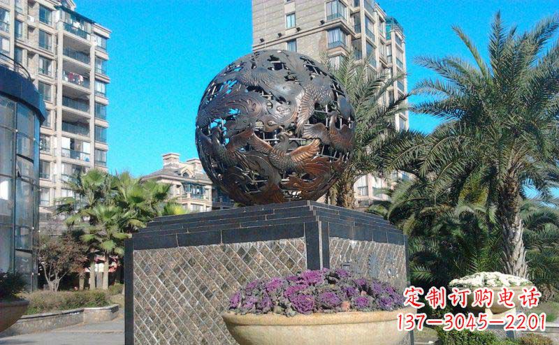 甘肃企业凤凰镂空球门口铜雕