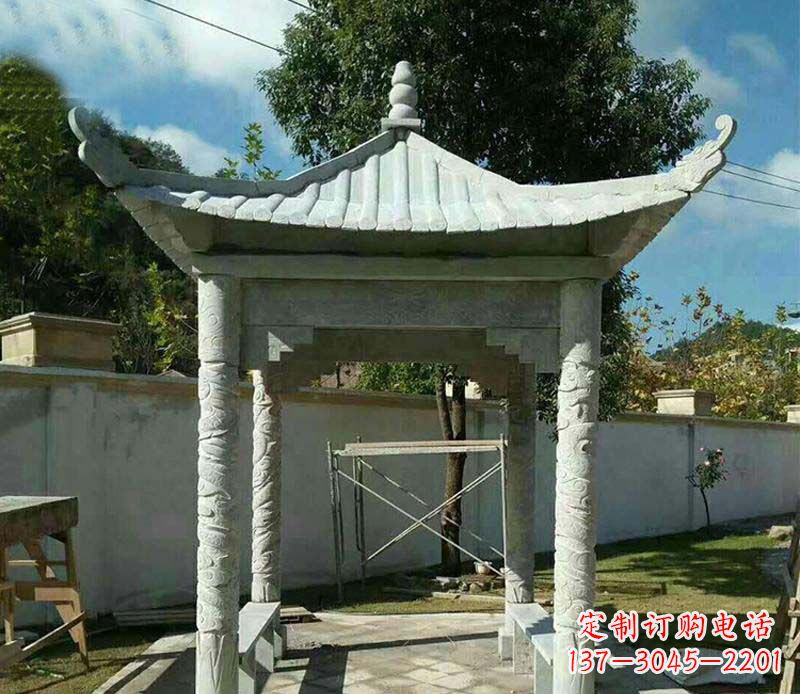 甘肃精美绝伦的青石单层四角凉亭雕塑