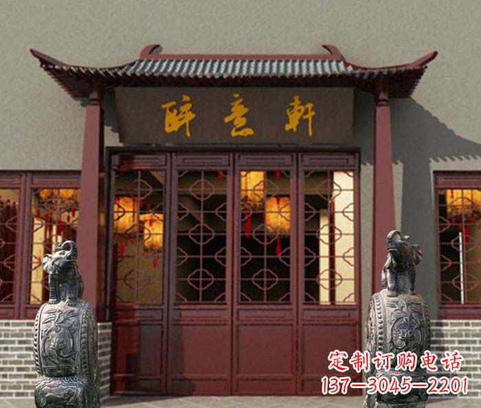 甘肃青石仿古大象门口镇宅招财抱鼓石门墩石雕