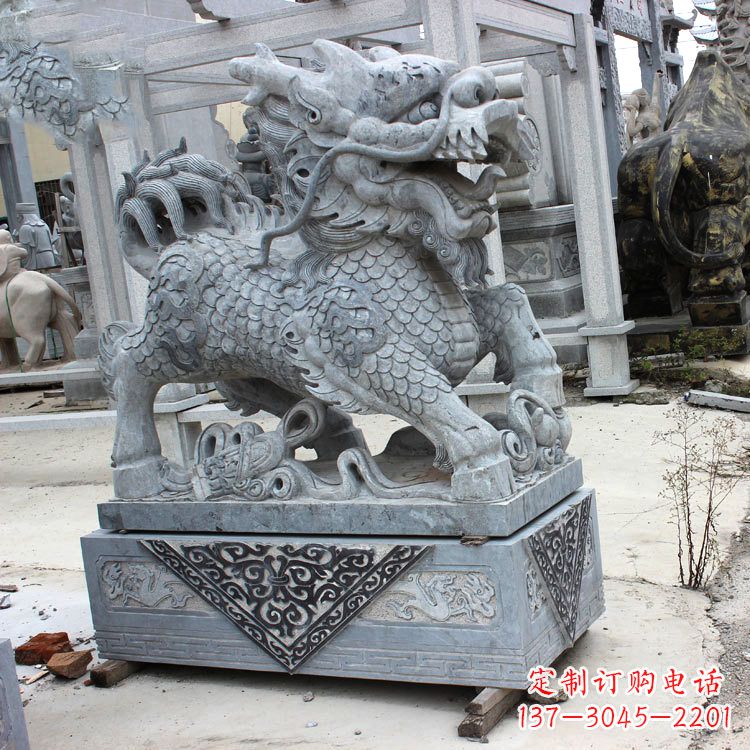 甘肃色彩缤纷的青石仿古石雕麒麟