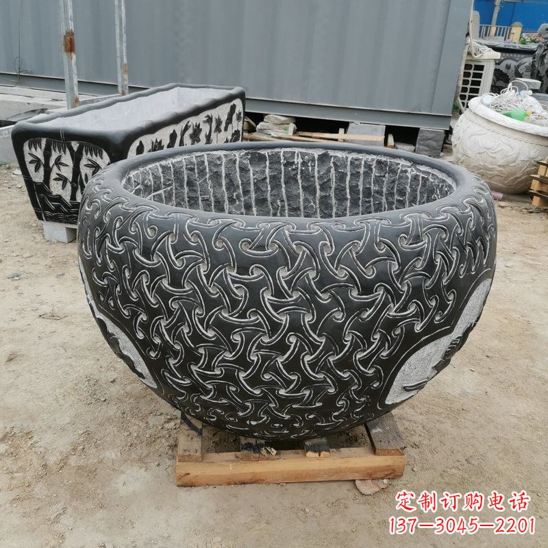 甘肃青石复古风花盆雕塑