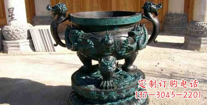 甘肃精美青铜祭祀圆香炉雕塑