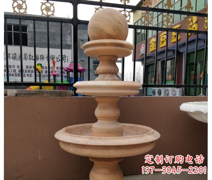 甘肃三层风水球晚霞红别墅石雕