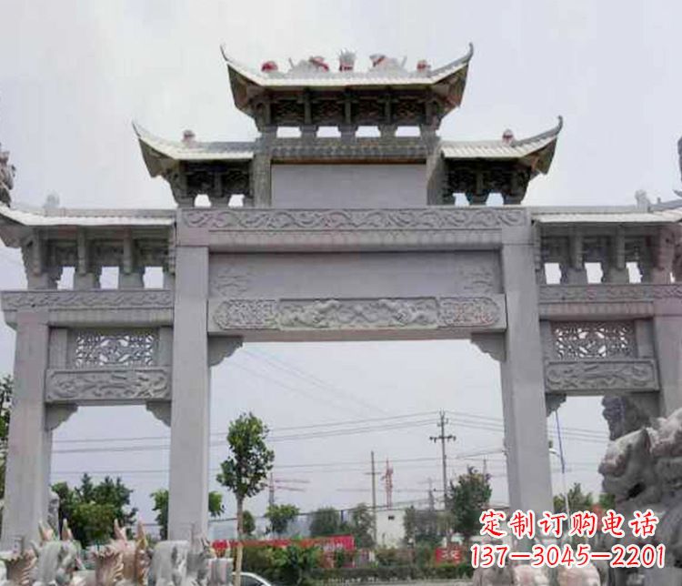 甘肃中领雕塑-三门牌坊大理石石雕