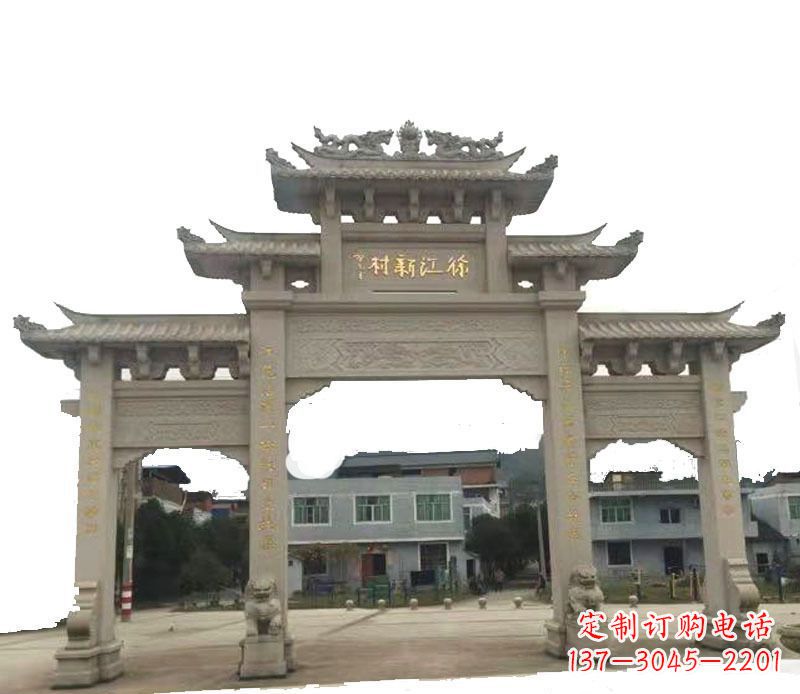 甘肃三门牌坊仿古石雕,雕刻精美传承传统