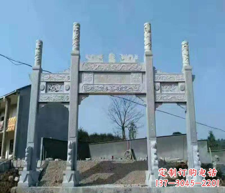 甘肃三门仿古牌坊石雕,精致雕刻典雅之美