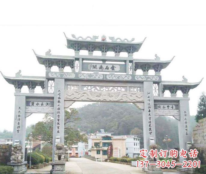 甘肃三门五楼石牌坊石雕——精美精致的多层次雕刻