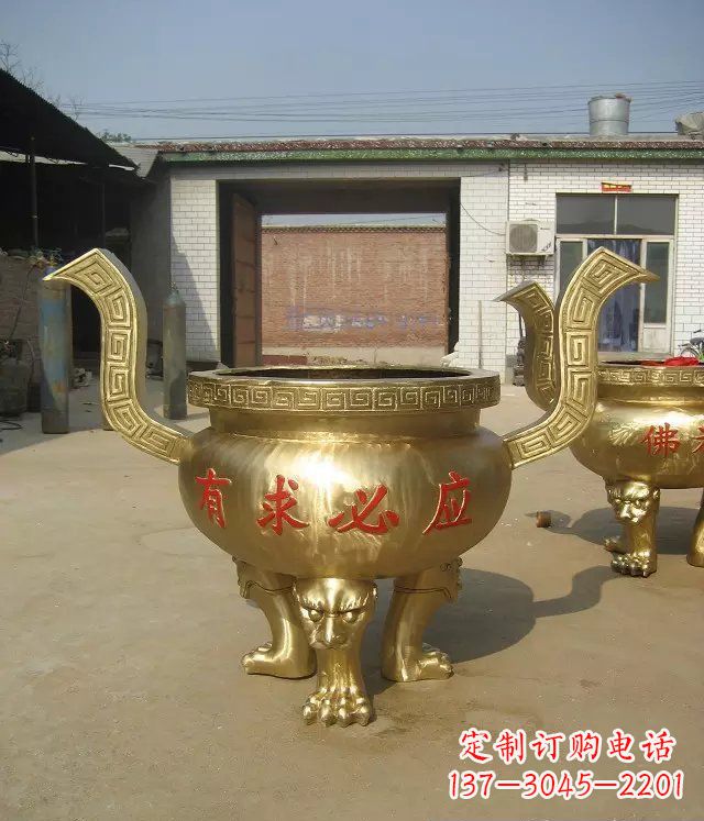 甘肃三足香炉铜雕,装点你的寺庙