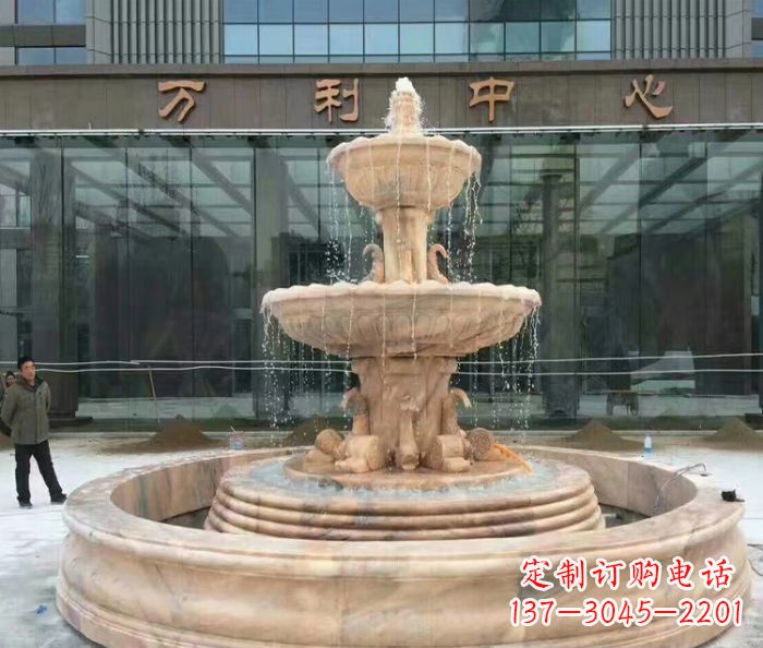 甘肃商场门口晚霞红三层欧式喷泉石雕