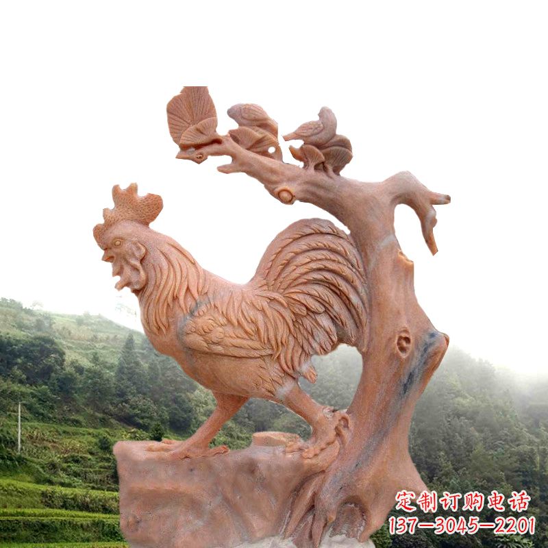 甘肃中领雕塑:酉鸡晚霞红石动物雕塑