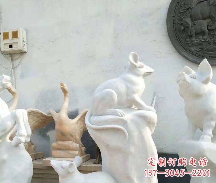 甘肃生肖动物汉白玉老鼠石雕