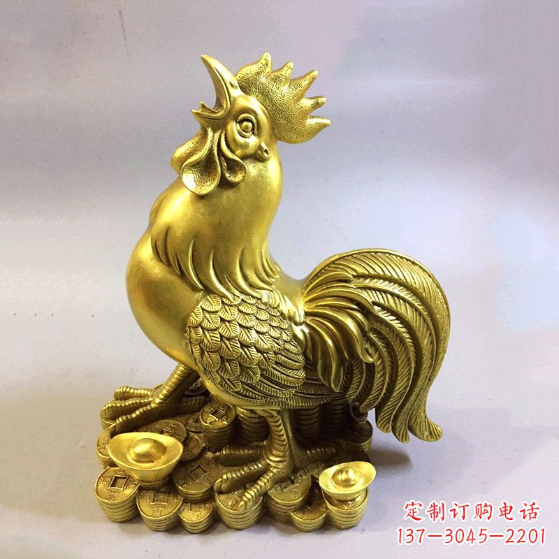 甘肃风雅纯铜抓钱鸡雕塑