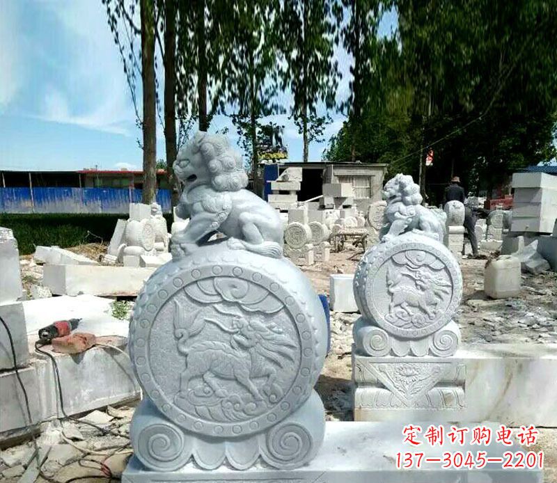 甘肃狮子抱鼓石招财门墩石雕,铸就心愿