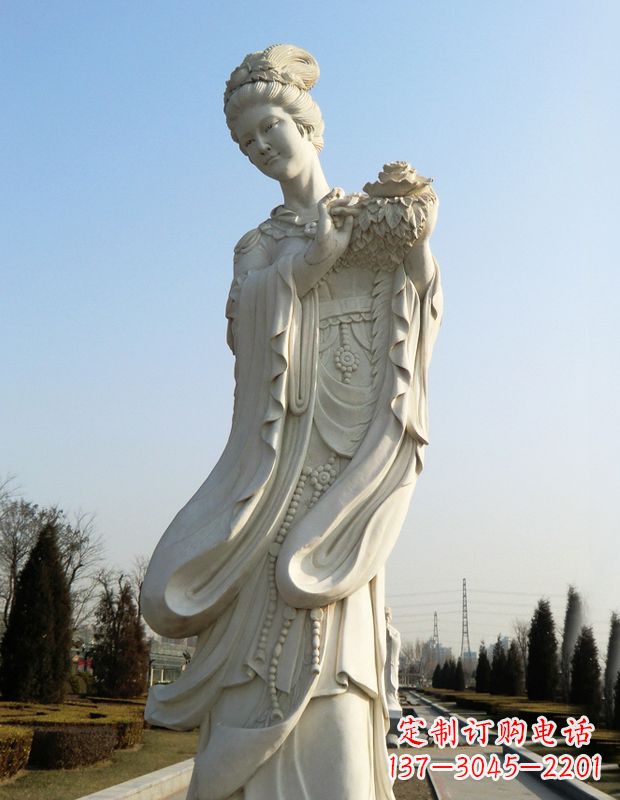 甘肃古典美女雕塑——十二花神之四月牡丹杨玉环汉白玉