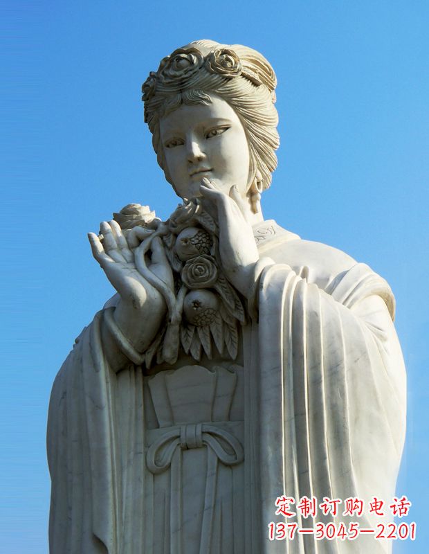 甘肃石榴之美——十二花神之五月石榴李氏汉白玉古代美女雕像
