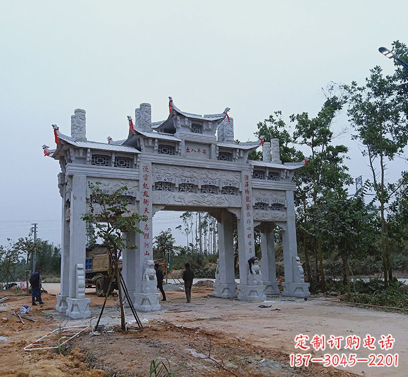 甘肃石材浮雕墙 仿古牌坊