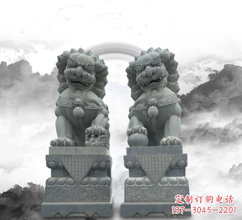 甘肃石雕大理石狮子雕塑——定制精品雕塑