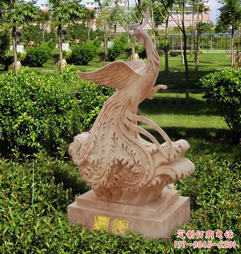 甘肃石雕凤凰吉祥鸟 公园祥瑞神兽雕塑