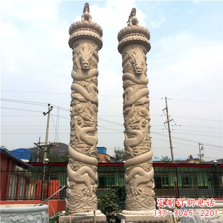 甘肃石雕华表盘龙柱,雕塑工艺的精美展示