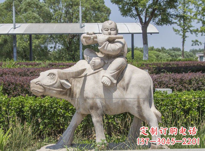 甘肃石雕牧童牛雕塑,让传统气息永存