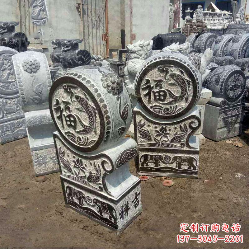甘肃石雕貔貅抱鼓门墩雕塑