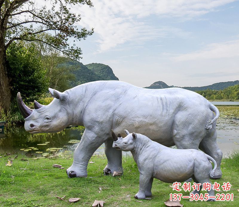 甘肃石雕犀牛母子雕塑