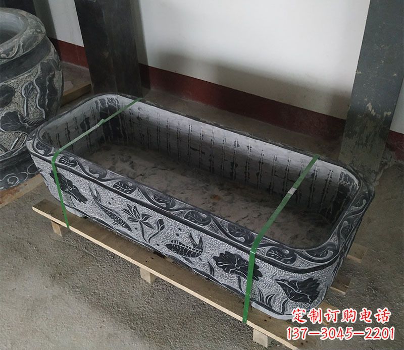 甘肃石浮雕鱼缸仿古鱼缸石雕