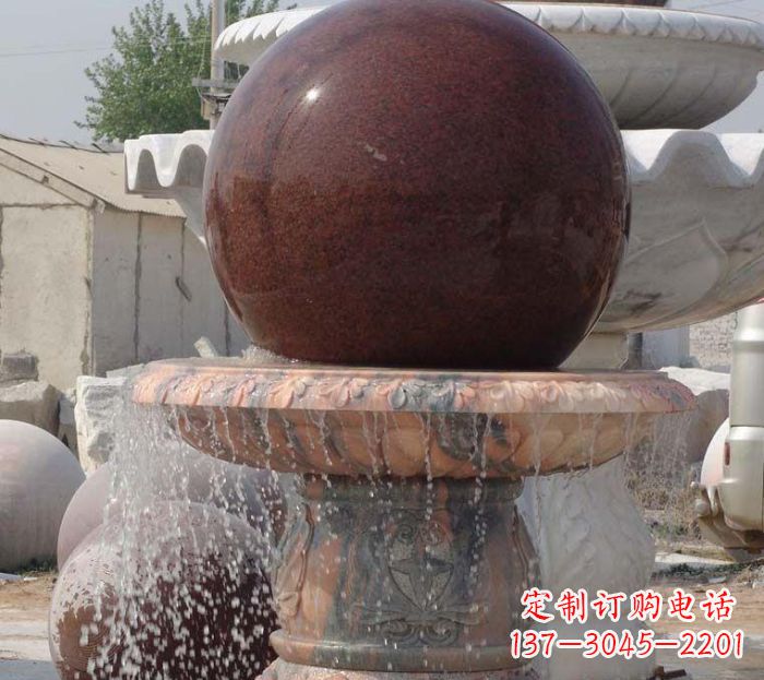 甘肃石来运转小型风水球喷泉石雕