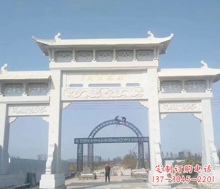 甘肃石牌坊三门牌坊石雕 (4)