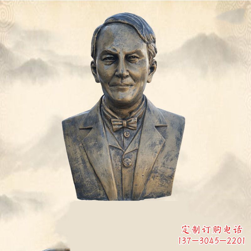 甘肃世界名人爱迪生纯铜头像雕塑-学校校园名人系列雕塑