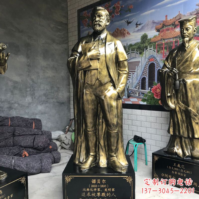 甘肃世界名人瑞典著名化学家诺贝尔仿铜雕像