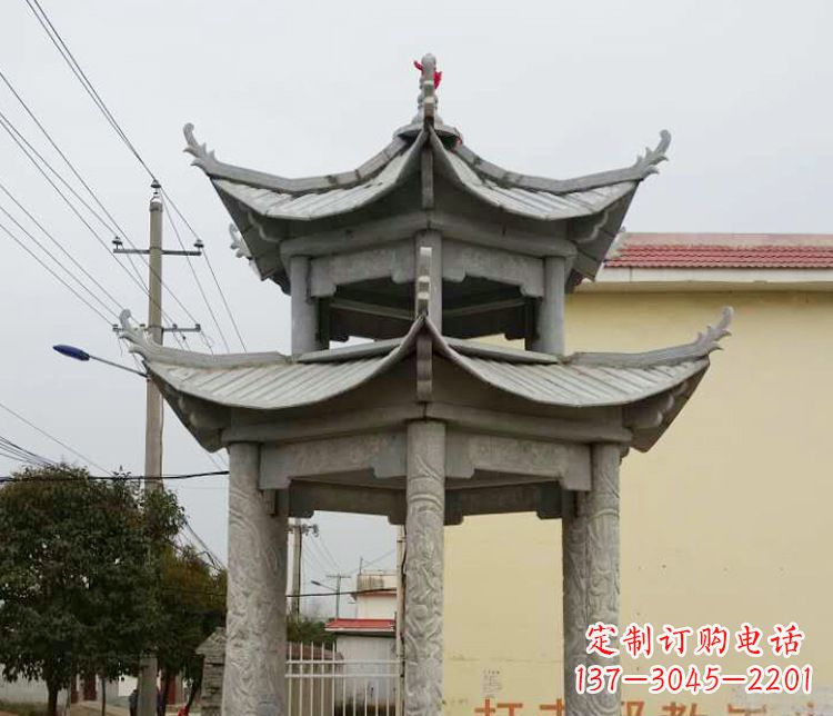 甘肃双层仿古凉亭石雕 (2)